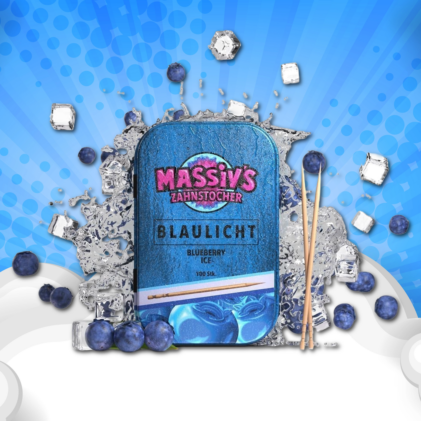 Massivs Zahnstocher Blaulicht Blueberry Ice – 100 Stück