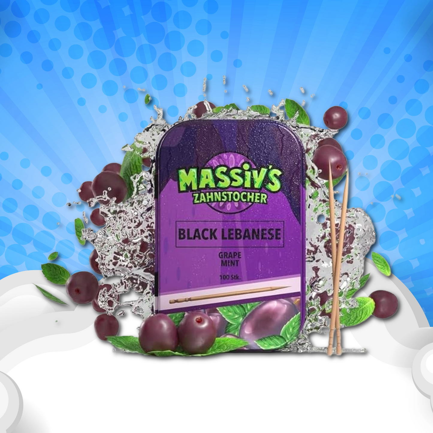 Massivs Zahnstoch­er Black Lebanese Grape Mint – 100 Stück